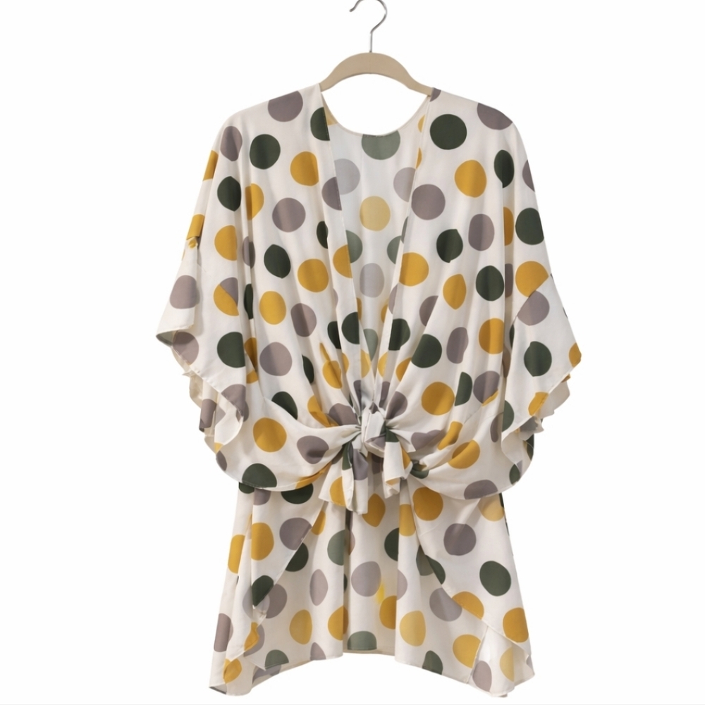 Riah Fashion's Polka Dot Ruffle Kimono